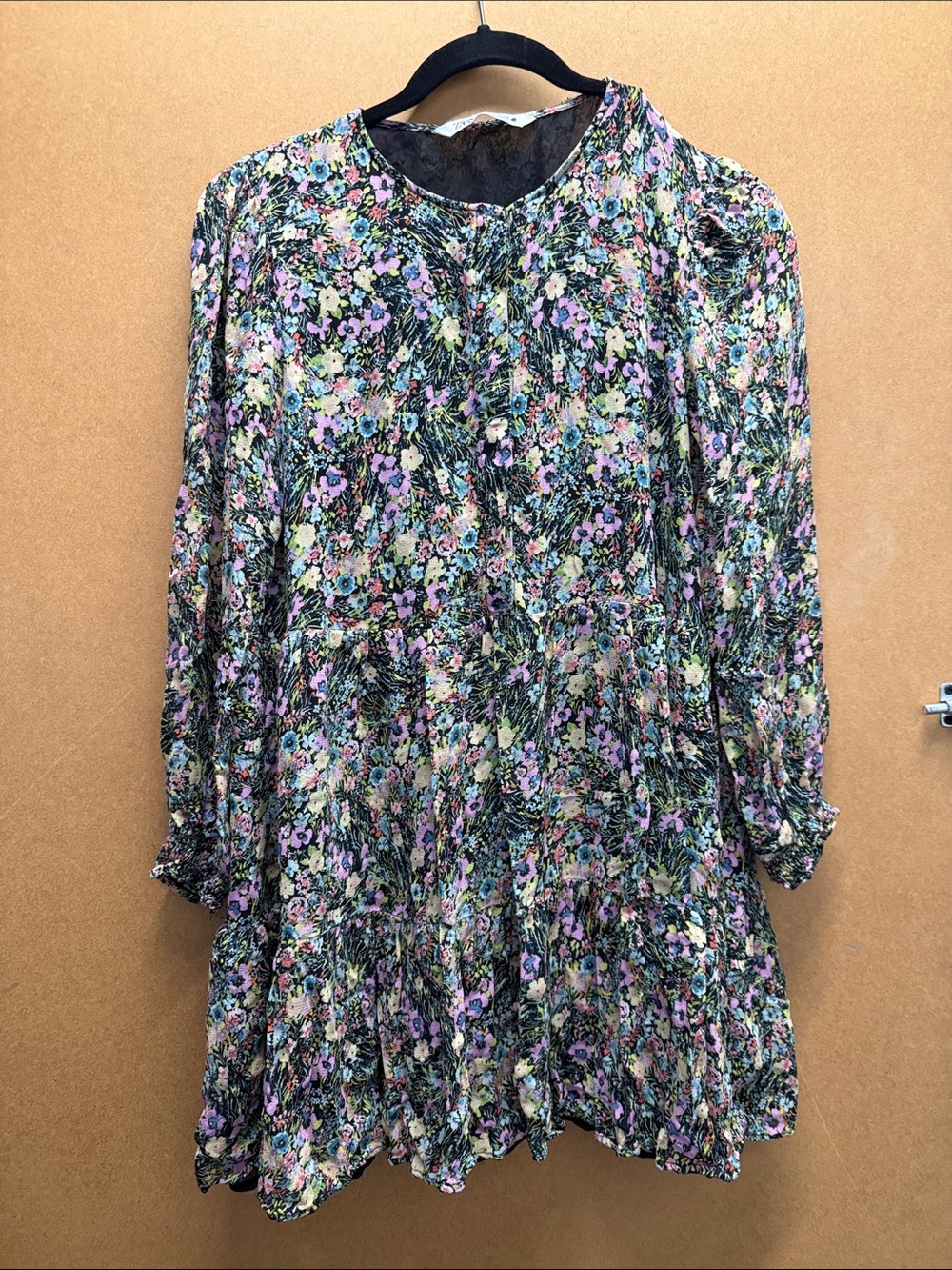 Zara Black Floral Jacquard Dress with Multicolor Accents
